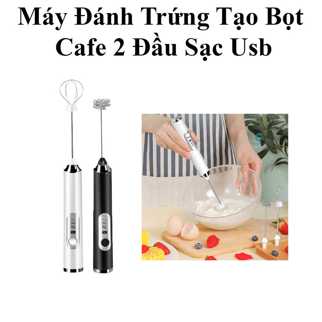 Máy Đánh Trứng Tạo Bọt Cafe Sạc Usb 3 Cấp Độ 2 Đầu