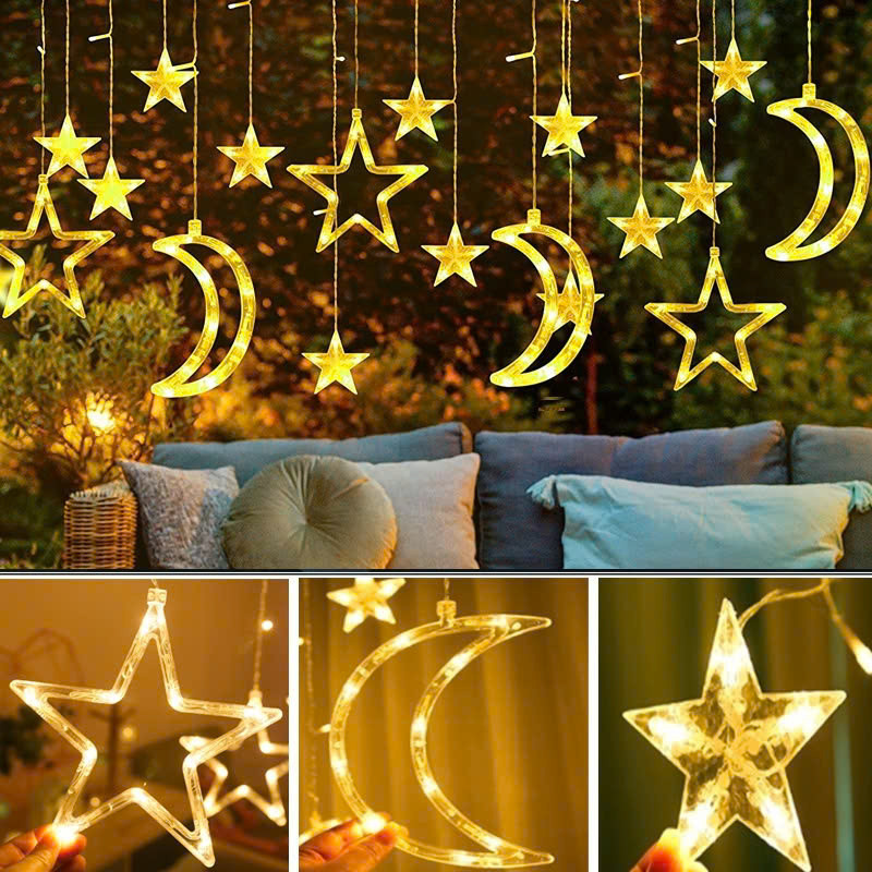 Dây Đèn 3 Trăng + 3 Sao Lớn + 5 Sao Nhỏ Ánh Sáng Vàng