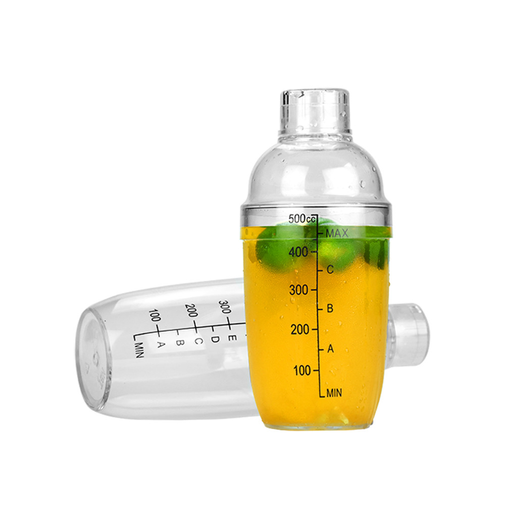 Bình Lắc Pha Chế Shaker Nhựa Trong Suốt 530Ml Có Vạch Chia