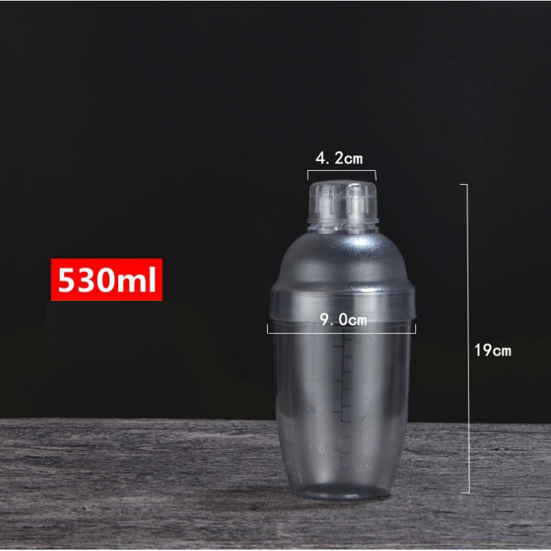 Bình Lắc Pha Chế Shaker Nhựa Trong Suốt 530Ml Có Vạch Chia