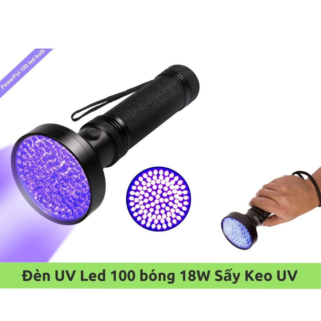 Đèn Pin Uv 100 Bóng Led Chuyên Dùng Sấy Keo Uv, Sấy Móng, Soi Tiền Giả Tiện Dụng Loại 18W