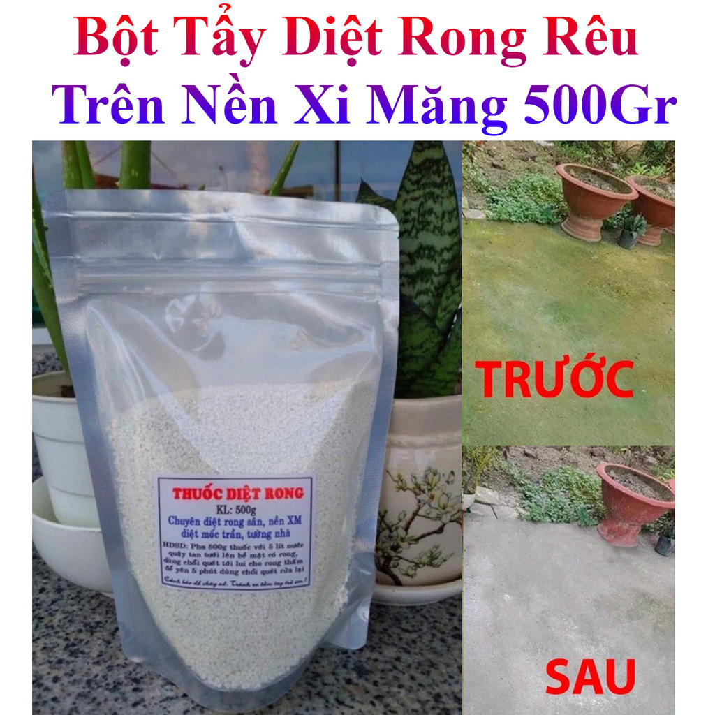 Bột Tẩy Diệt Rong Rêu Gói 500Gr Trên Nền Xi Măng, Nền Gạch, Diệt Mốc Trần, Tường Nhà