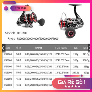 [KM] Máy Câu Cá Đứng kim khí Deukio FS 2000 Đến 7000 Chuyên Câu Lure [SF3]