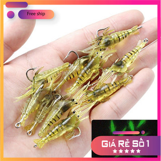 [KM] Mồi Câu Cá Giả Tôm Sọc Dạ Quang 4cm/1.3g Silicon Mềm Kèm Lưỡi Câu Siêu Nhạy MO39 [SF3]
