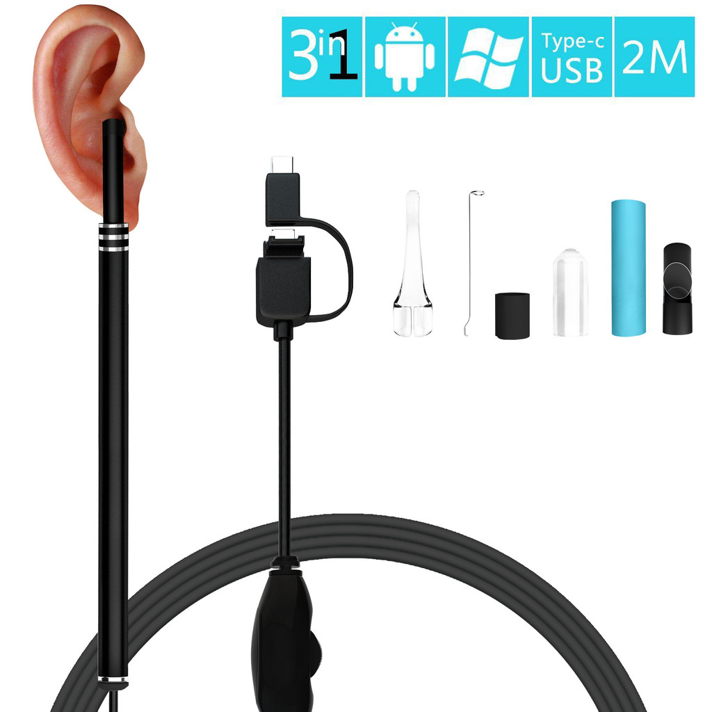 Camera Mini Nội Soi Cổng Type-C, Micro Và Cổng Usb Chống Nước Dài 1M Ống Kính 5.5Mm Xem Được Qua Máy Tính