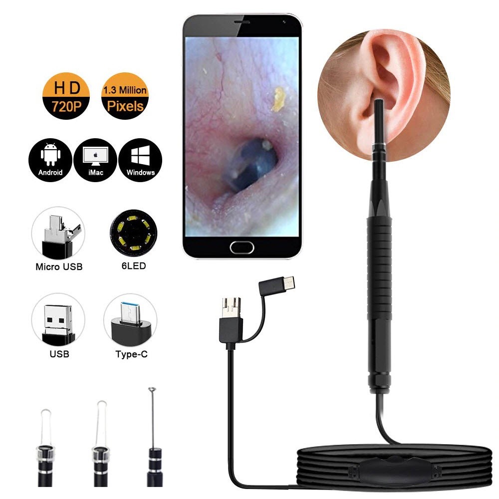 Camera Mini Nội Soi Cổng Type-C, Micro Và Cổng Usb Chống Nước Dài 1M Ống Kính 5.5Mm Xem Được Qua Máy Tính