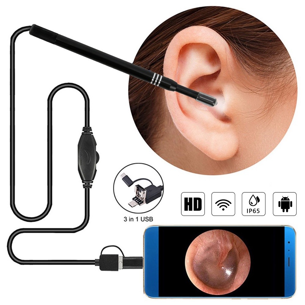 Camera Mini Nội Soi Cổng Type-C, Micro Và Cổng Usb Chống Nước Dài 1M Ống Kính 5.5Mm Xem Được Qua Máy Tính