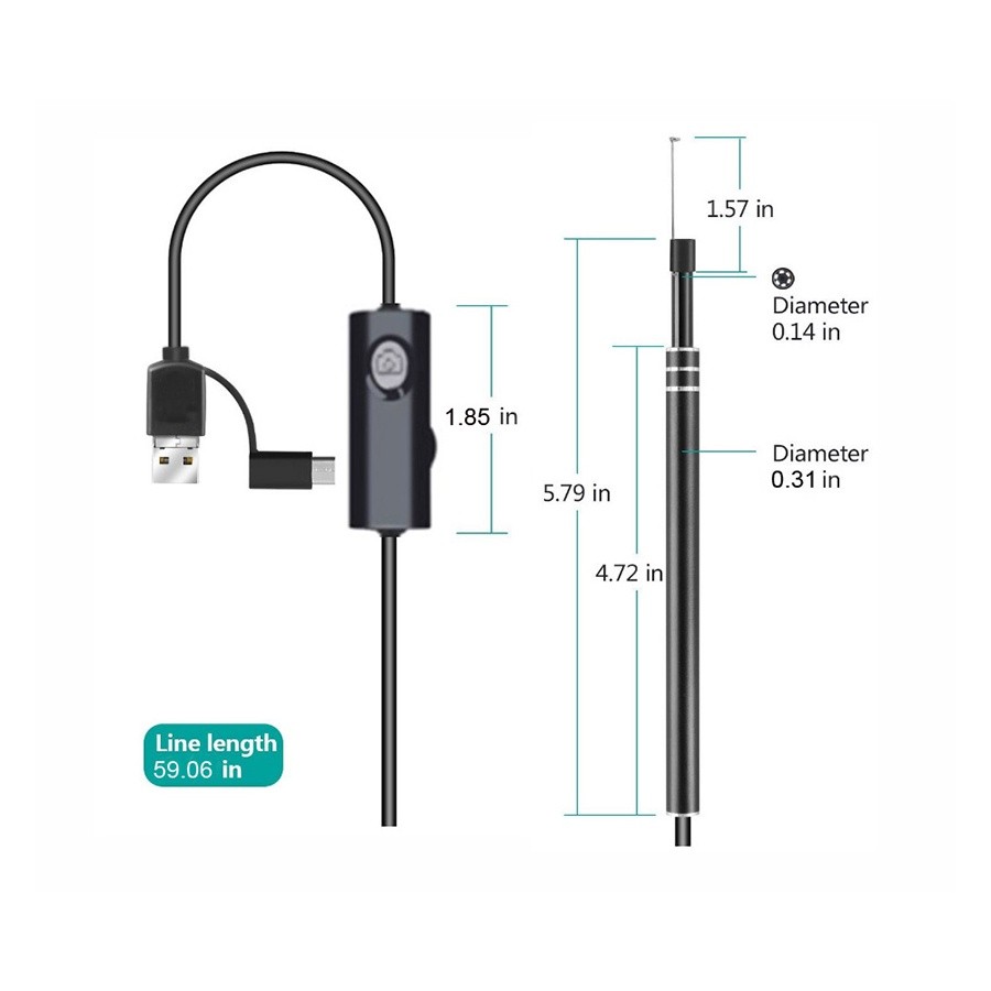 Camera Mini Nội Soi Cổng Type-C, Micro Và Cổng Usb Chống Nước Dài 1M Ống Kính 5.5Mm Xem Được Qua Máy Tính