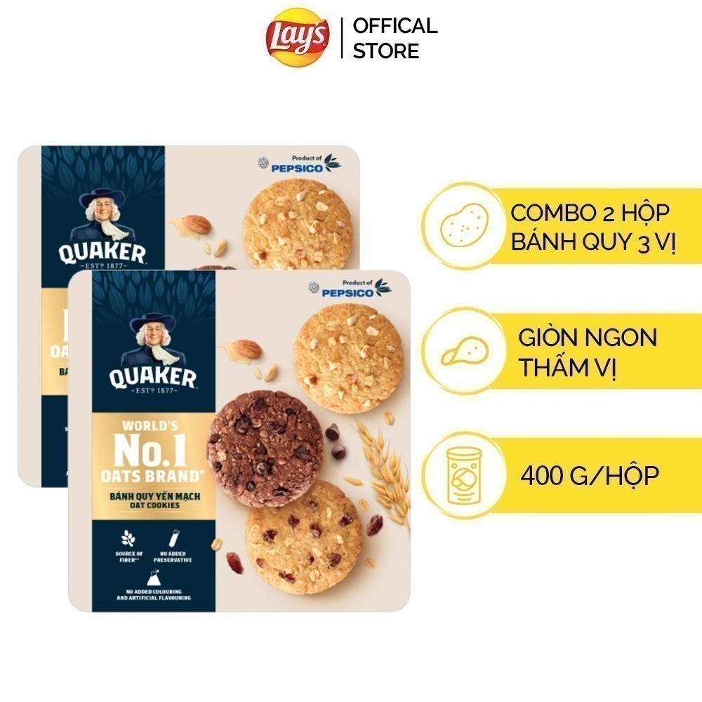 Combo 2 Hộp thiếc Bánh Quy Yến Mạch Quaker 400G (3 vị)