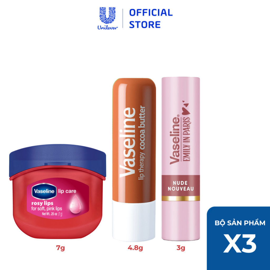 Combo son môi Vaseline Hot gồm: Son dưỡng dạng thỏi 4.8g và Sáp dưỡng hũ 7g và Son màu Emily In Paris 3g (Tuỳ chọn)