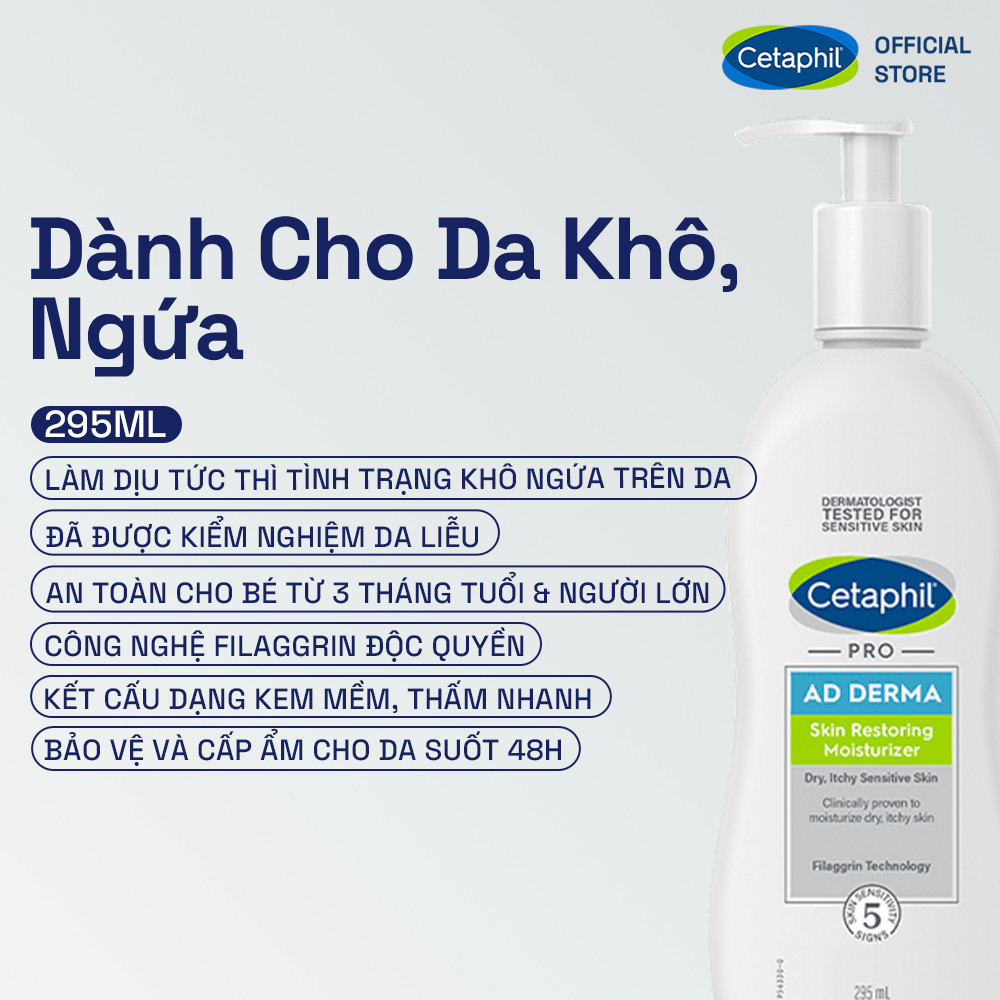 Combo Sữa tắm và Kem dưỡng cho da khô, ngứa Cetaphil Pro AD Derma Wash 295ml + Cetaphil Pro AD Derma Moisturizer 295ml