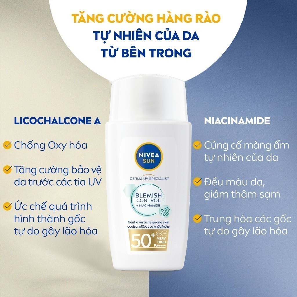 Sữa Chống Nắng NIVEA SUN Derma Blemish Control Kiềm Dầu Ngừa Mụn SPF50+ 40ml - 95147 | BigBuy360 - bigbuy360.vn