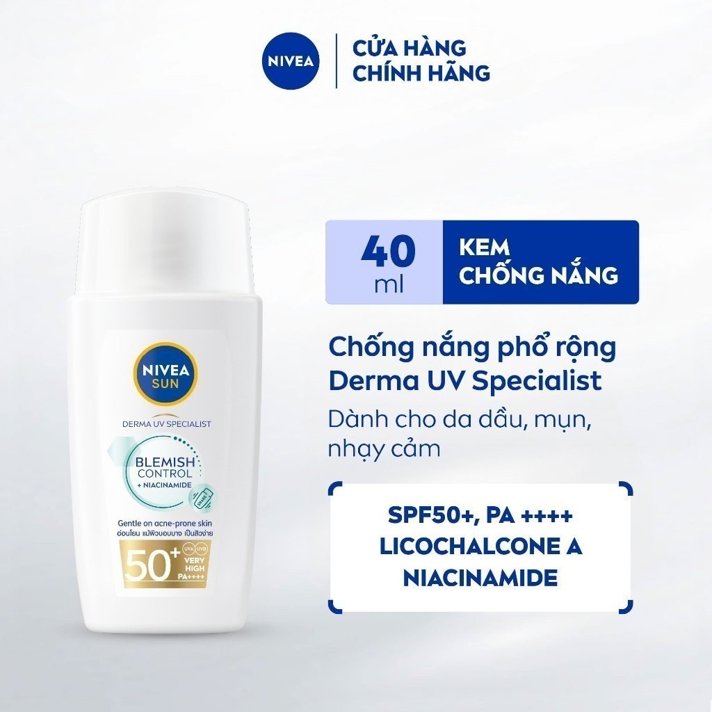 Sữa Chống Nắng NIVEA SUN Derma Blemish Control Kiềm Dầu Ngừa Mụn SPF50+ 40ml - 95147 | BigBuy360 - bigbuy360.vn