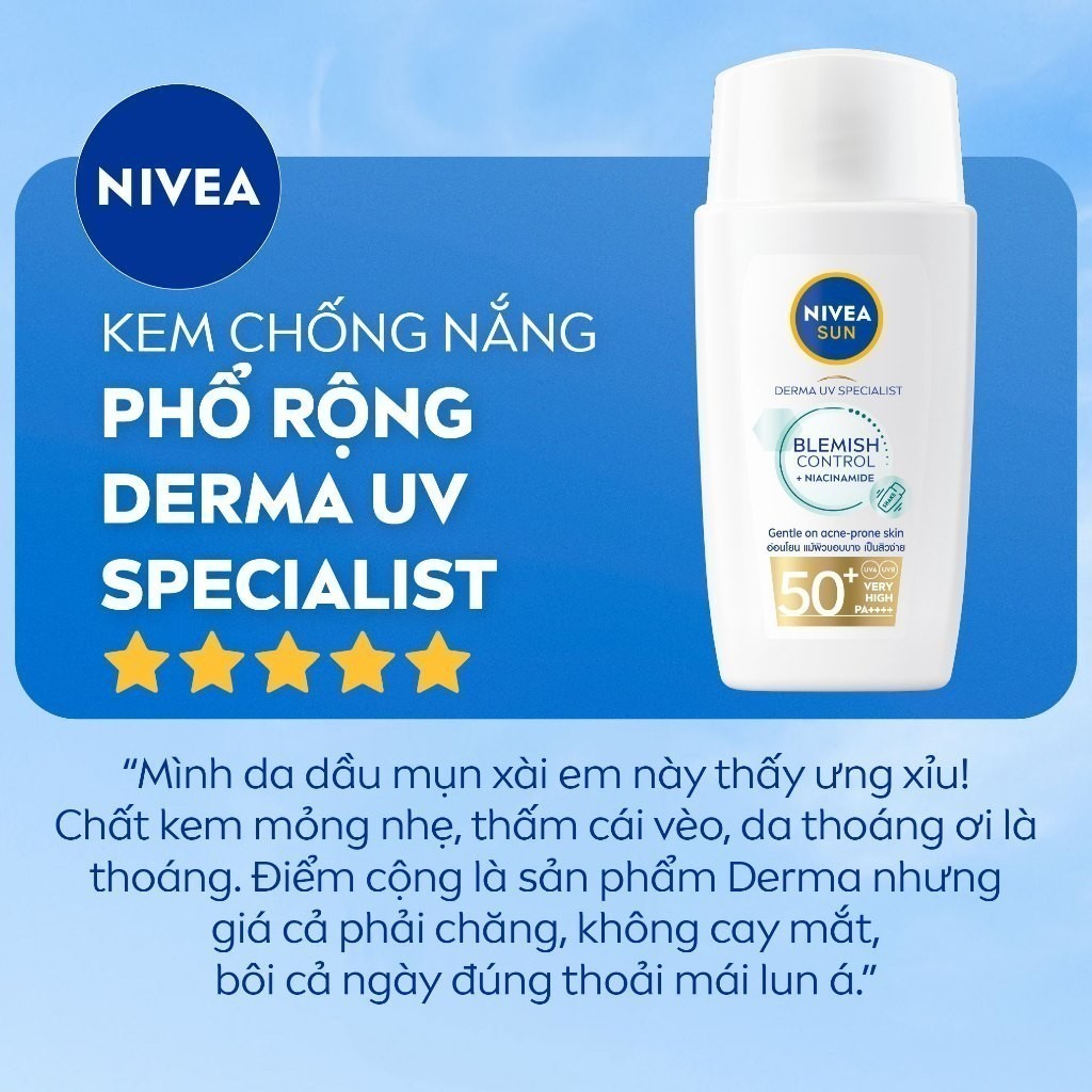 Sữa Chống Nắng NIVEA SUN Derma Blemish Control Kiềm Dầu Ngừa Mụn SPF50+ 40ml - 95147 | BigBuy360 - bigbuy360.vn