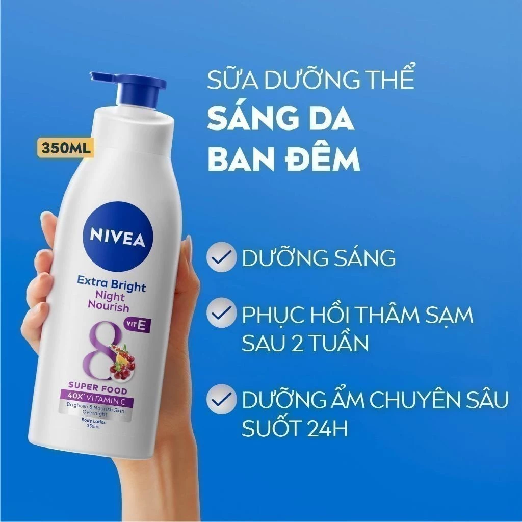 Sữa Dưỡng Thể NIVEA Sáng Da Ban Đêm từ 8 Super Foods (350 ml) – 98412
