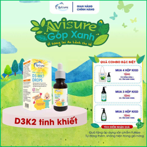 Vitamin D3 K2 tinh khiết Italia Avisure D3MK7 giúp bé cao lớn, ngủ ngon 20ml