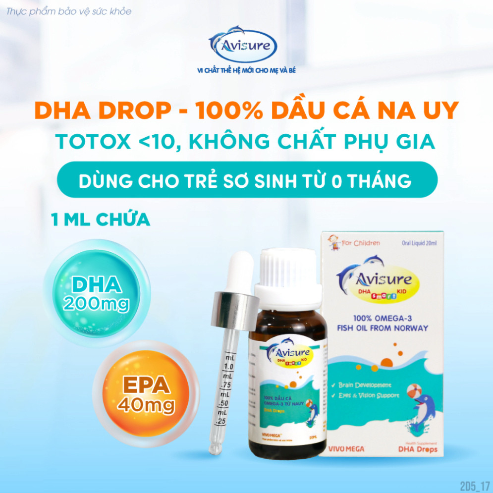 DHA cho bé Avisure DHA Drops dạng nhỏ giọt giúp tăng IQ phát triển não bộ cho trẻ 20ml