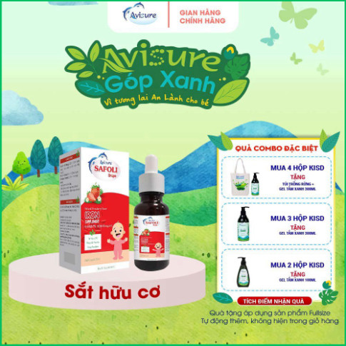 Sắt cho bé Avisure Safoli Drops bổ sung sắt hữu cơ giúp bé ăn ngon, hấp thụ tốt 20ml
