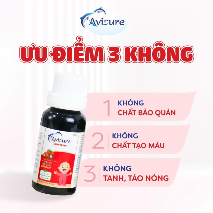 Sắt cho bé Avisure Safoli Drops bổ sung sắt hữu cơ giúp bé ăn ngon, hấp thụ tốt 20ml