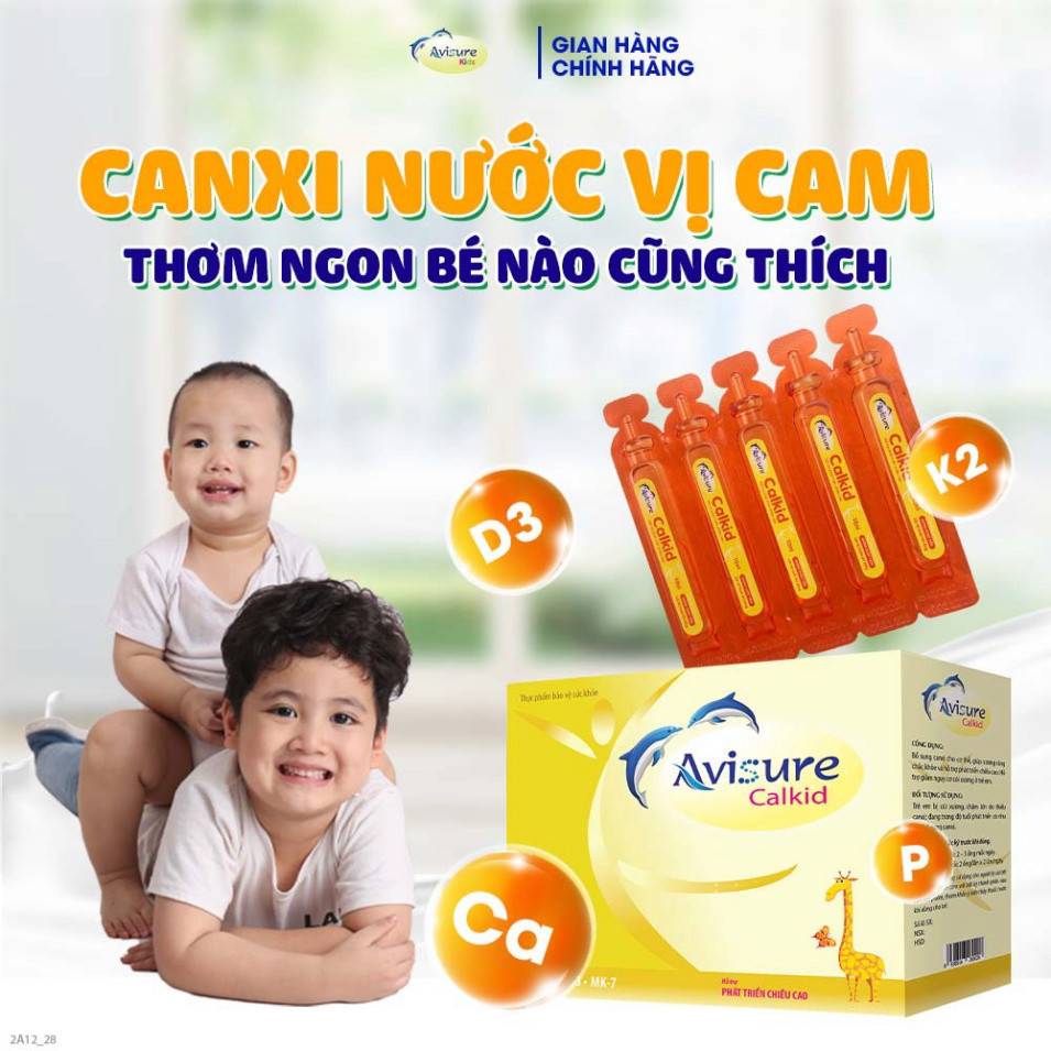 Canxi cho bé Avisure Calkid bổ sung canxi hữu cơ và D3 giúp trẻ cao lớn vượt trội 30 ống
