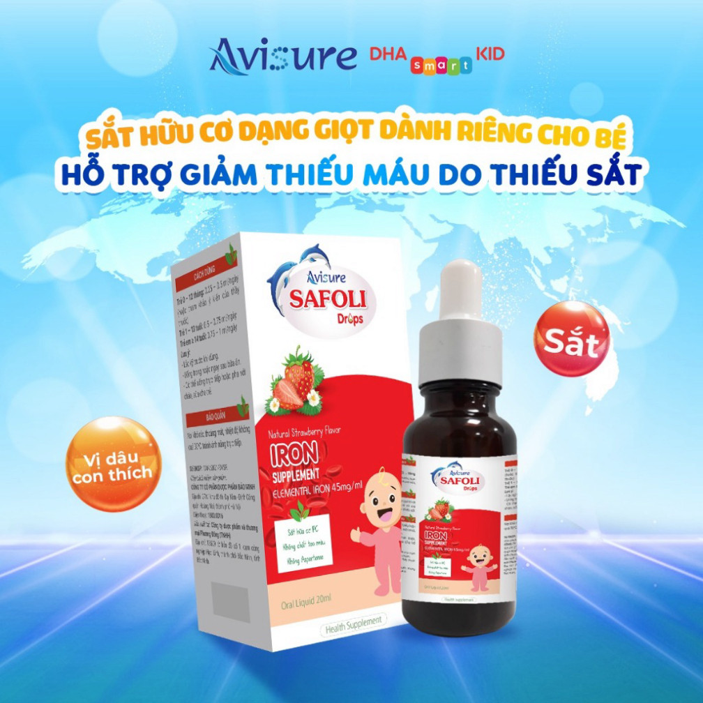 Sắt cho bé Avisure Safoli Drops bổ sung sắt hữu cơ cho bé không tanh, không táo bón 10ml
