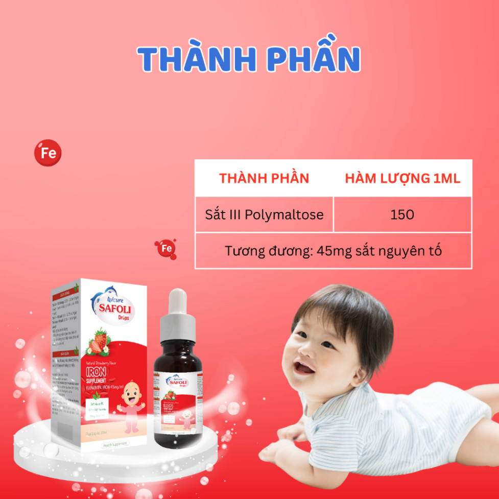 Sắt cho bé Avisure Safoli Drops bổ sung sắt hữu cơ cho bé không tanh, không táo bón 10ml