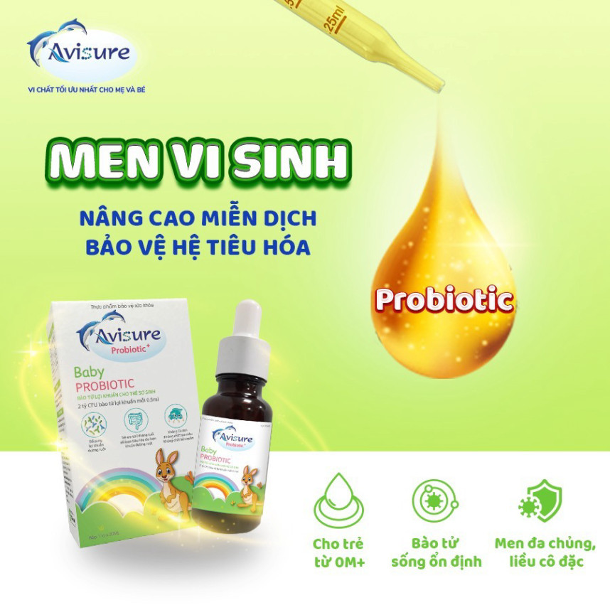 Men vi sinh Avisure Probiotic siêu lợi khuẩn giảm táo bón, tăng cường tiêu hoá cho trẻ 20ml