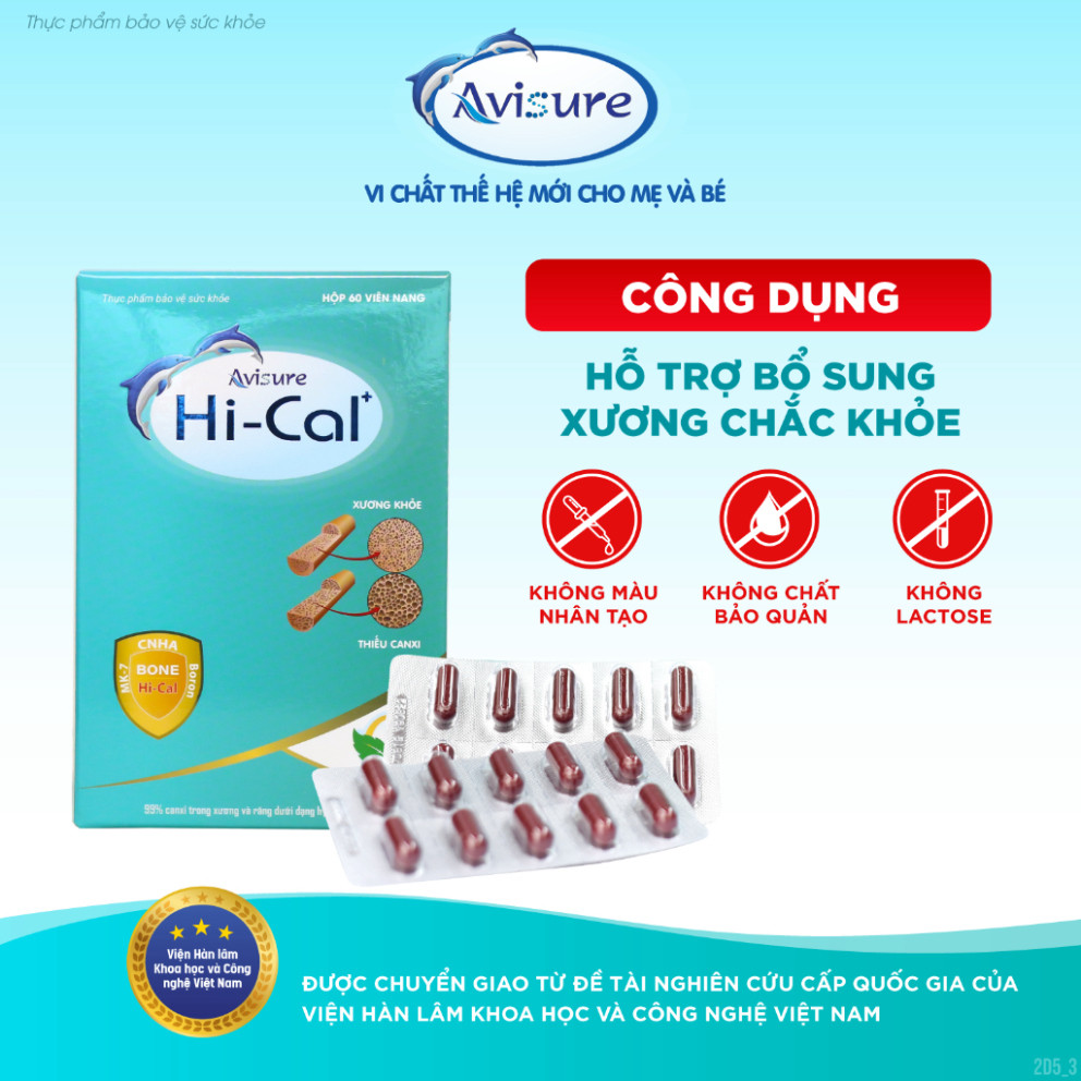 Canxi Nano Avisure Hical Cung Cấp Calicium, Vitamin D3 và K2 Hạn Chế Táo Bón Cho Bà Bầu và Sau Sinh