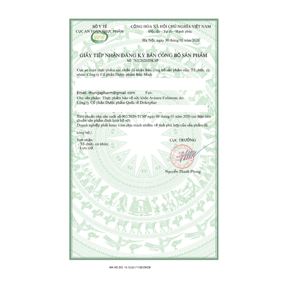 Avisure Folimom 5-MTHF hỗ trợ bổ trứng cho phụ nữ chuẩn bị mang thai hộp 30 viên (che tên)