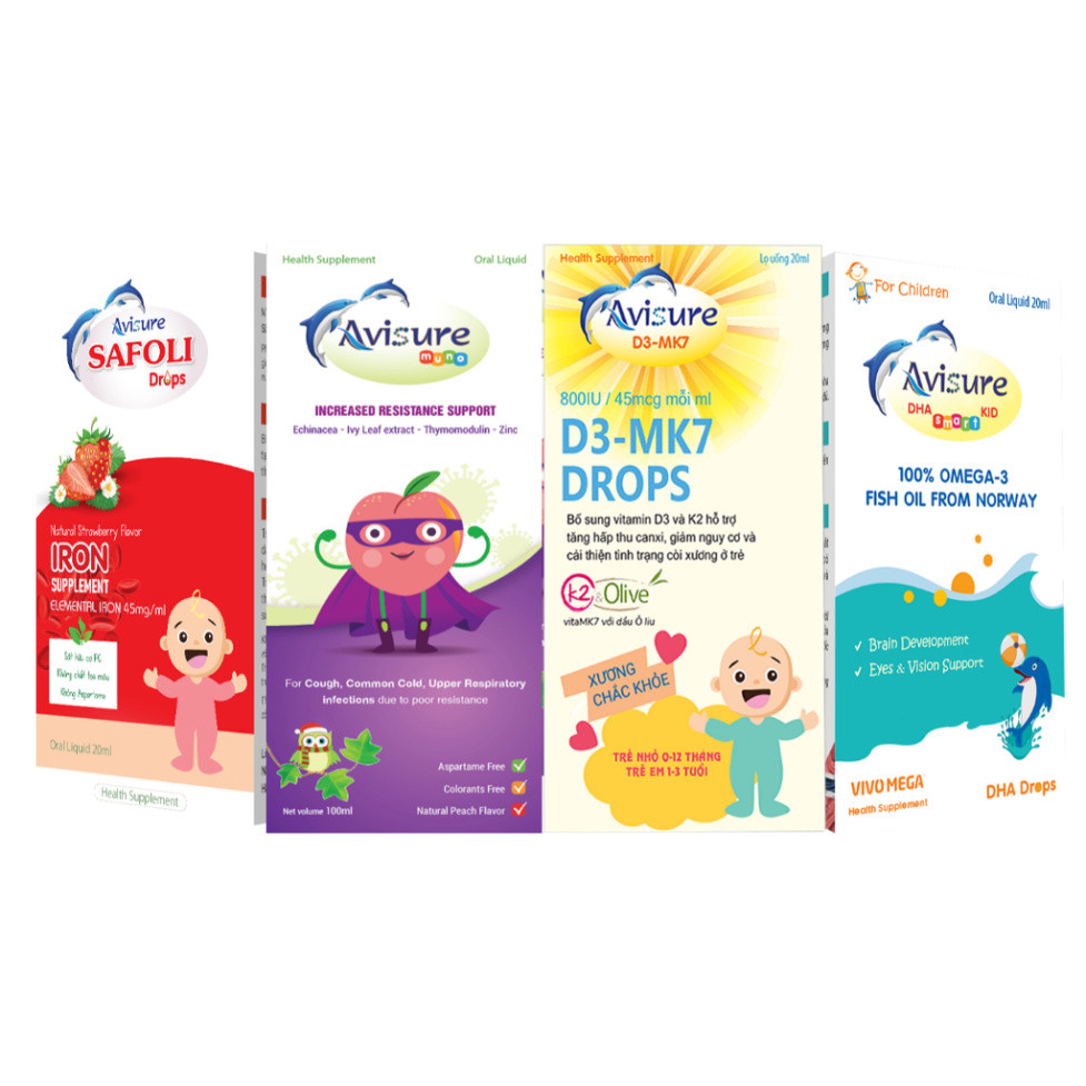 Trọn bộ vi chất cho bé Avisure Kids hỗ trợ bé cao lớn, thông minh, hết quấy khóc biếng ăn