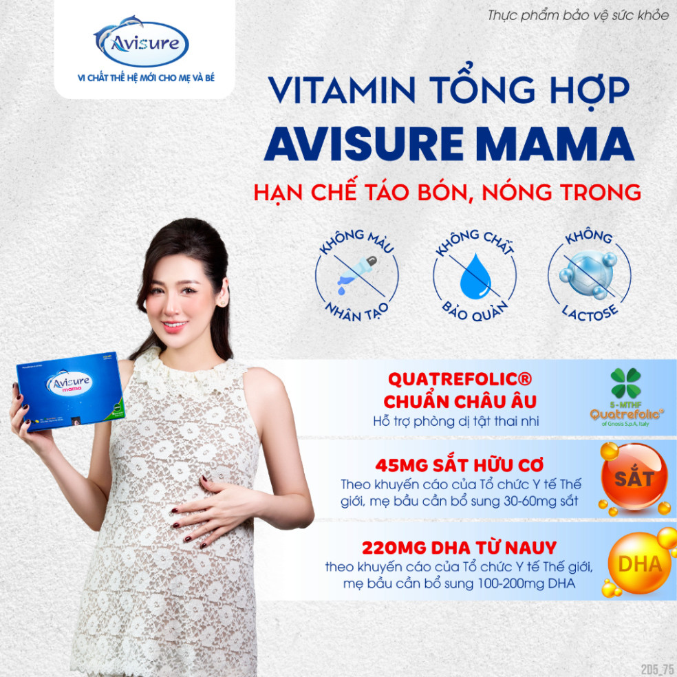 Vitamin Tổng Hợp Cho Bà Bầu Avisure Mama, Quatrefolic Chuẩn Châu Âu Hỗ Trợ Phòng Dị Tật Thai Nhi