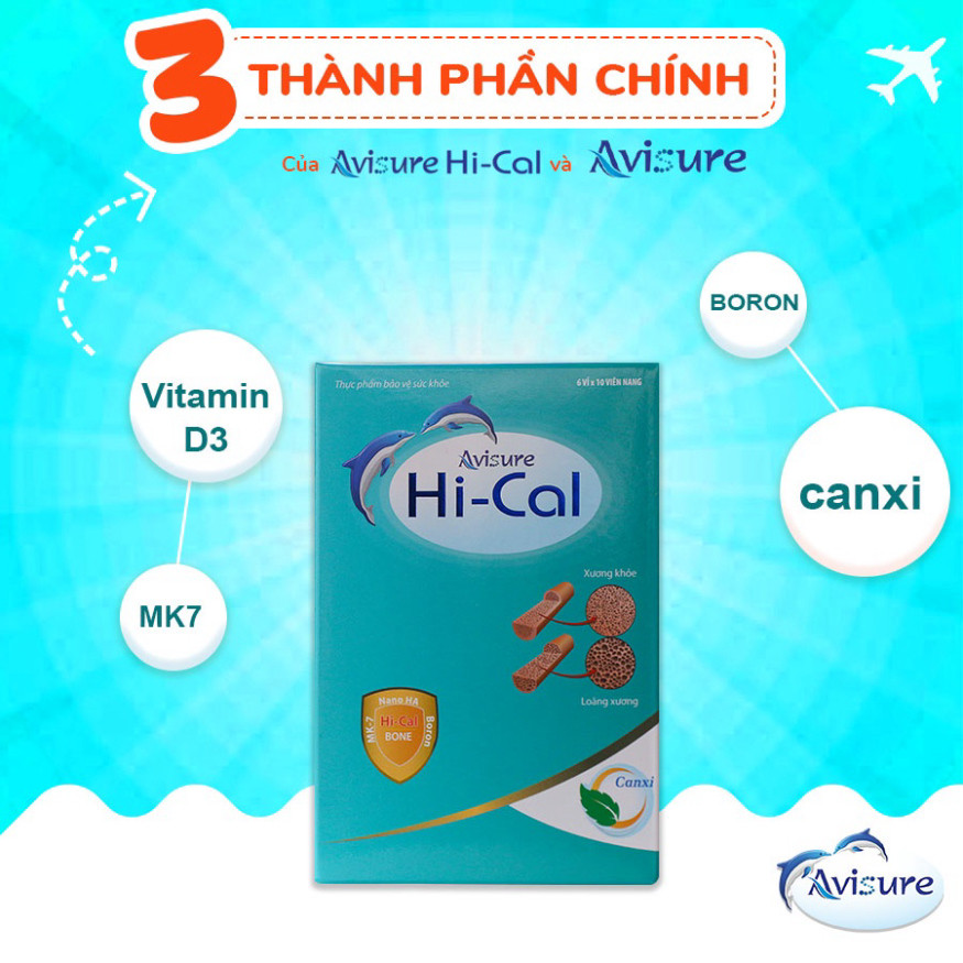 Avisure Hical Bổ sung Canxi D3 K2 cho bầu , sau sinh và người lớn trẻ em muốn tăng chiều cao