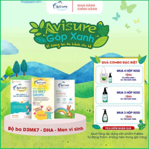 Tích điểm - Combo sơ sinh bộ ba Avisure D3MK7, DHA, Probiotic cho bé ngủ ngon, thông minh, tiêu hoá tốt 20ml
