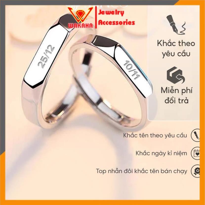Nhẫn Đôi Khắc Tên Miễn Phí Minco Accessories nhẫn cặp khắc tên theo yêu cầu basic trơn phong cách Hàn Quốc freesize