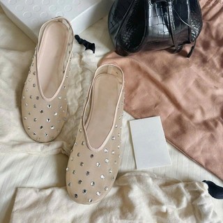 Giày bệt nữ da PU tổng hợp dệt vải đế cao su phong cách cổ điển tiểu thư sang trọng thoải mái