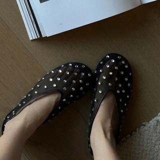 Giày bệt nữ da PU tổng hợp dệt vải đế cao su phong cách cổ điển tiểu thư sang trọng thoải mái