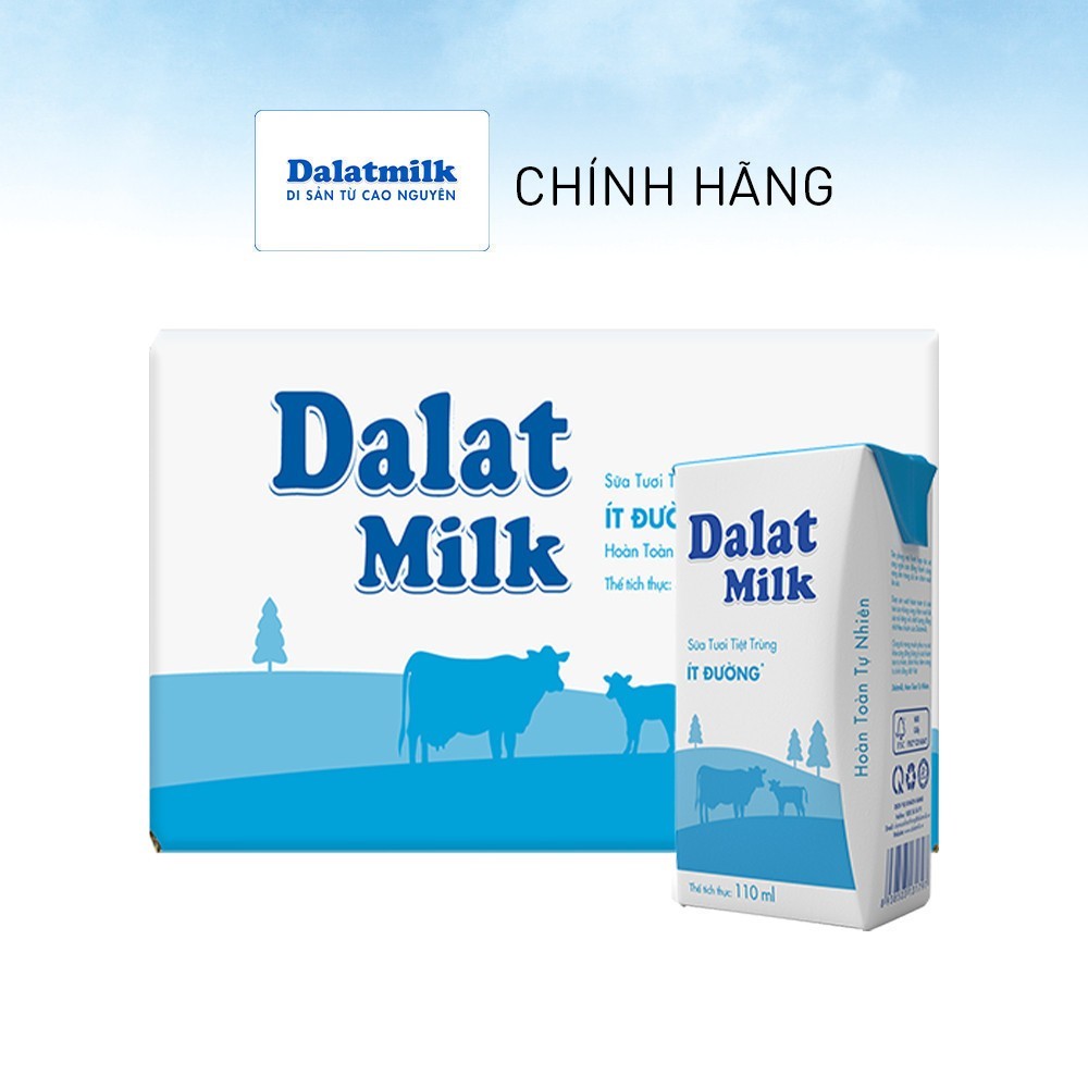 [Freeship HCM, HN, ĐN] Thùng 48 hộp sữa tươi tiệt trùng Dalatmilk ít đường 110 ml (110 ml x 48)