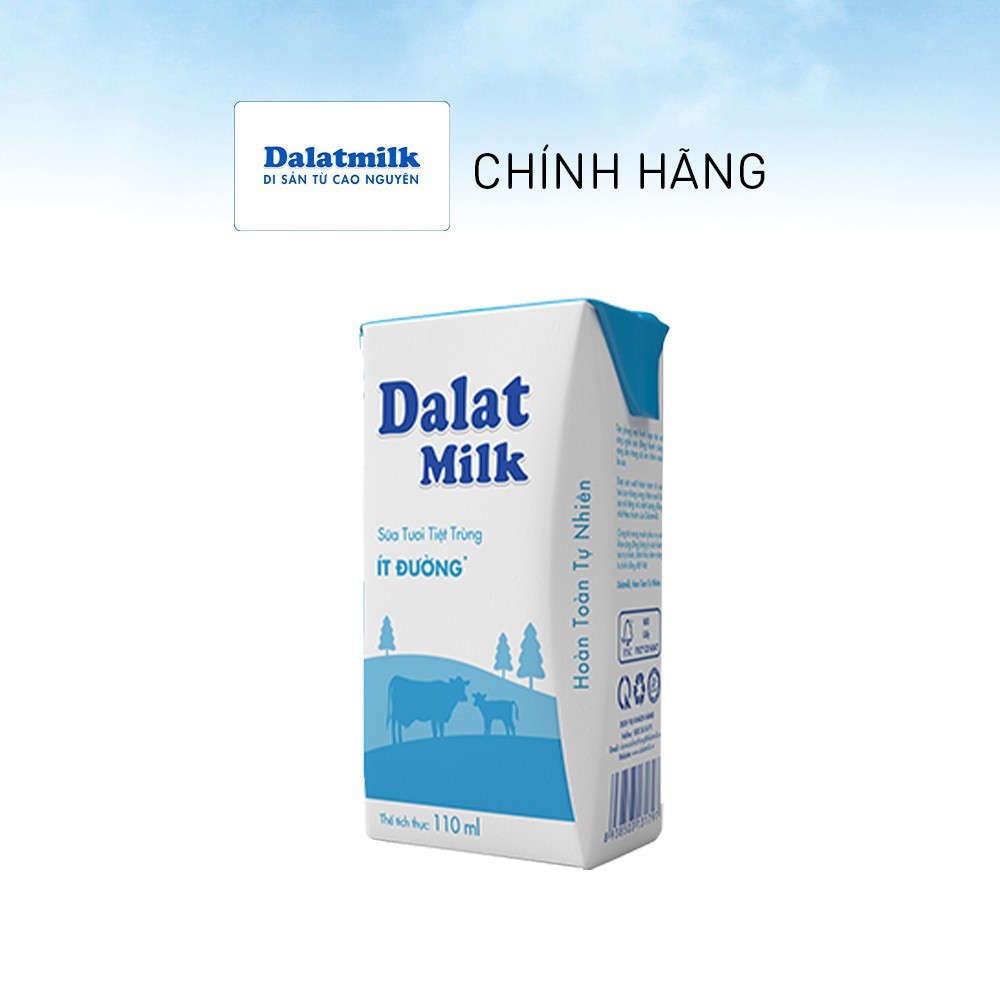 [Freeship HCM, HN, ĐN] Thùng 48 hộp sữa tươi tiệt trùng Dalatmilk ít đường 110 ml (110 ml x 48)