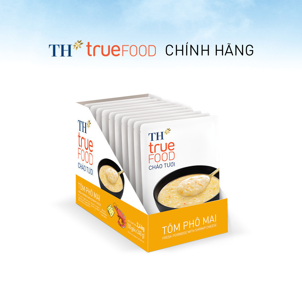 Hộp 10 gói Cháo tươi tôm phô mai TH true Food 240 g (240 g x10 gói)