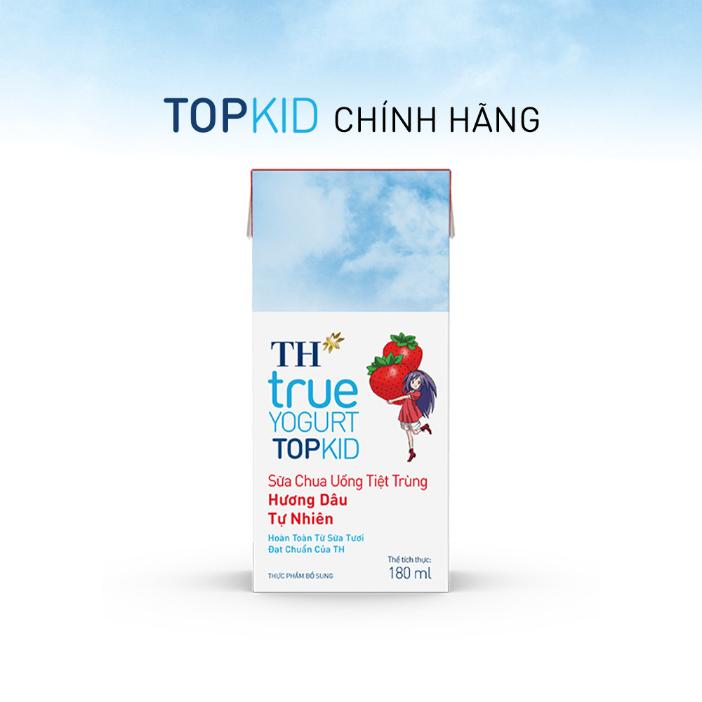 Thùng Sữa Chua Uống Tiệt Trùng TH true YOGURT TOPKID milk Hương Dâu Tự Nhiên 180ml (48 Hộp)