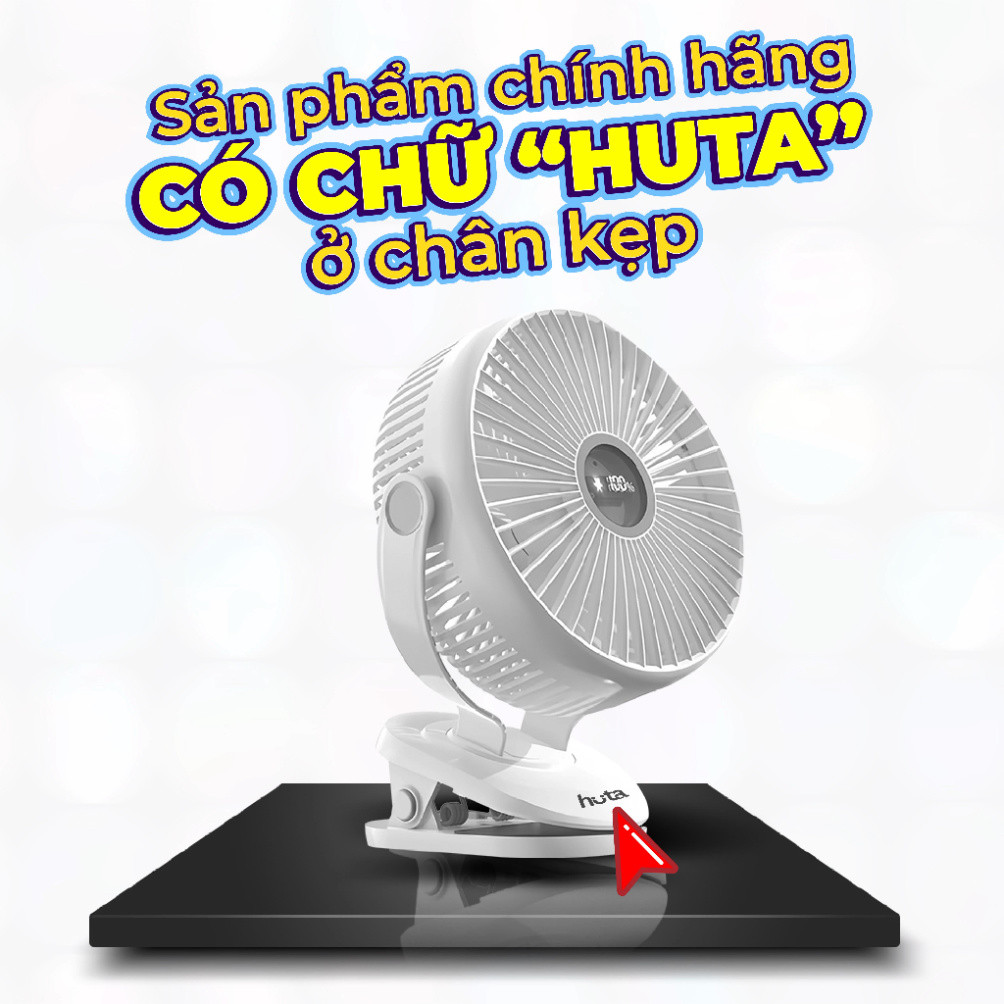 Quạt Tích Điện Kẹp Loại To HUTA Q22 Pin Trâu.Quạt Tích Điện Pin Khoẻ, Đèn RGB, Màn hình LED, Lồng Quạt 22Cm