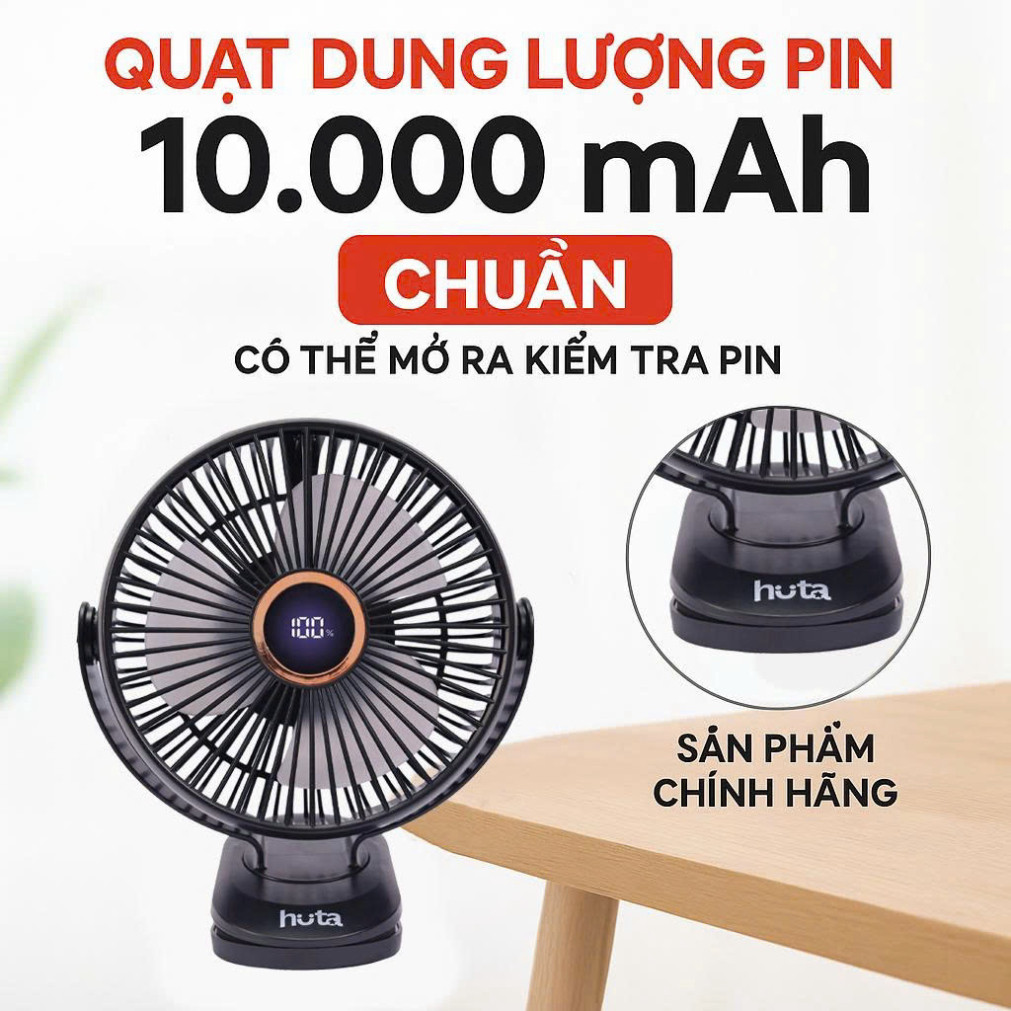 Quạt Tích Điện Kẹp Loại To HUTA Q22 Pin Trâu.Quạt Tích Điện Pin Khoẻ, Đèn RGB, Màn hình LED, Lồng Quạt 22Cm