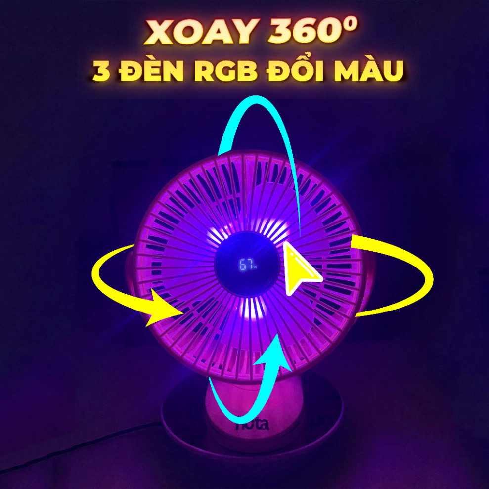 Quạt Tích Điện Kẹp Loại To HUTA Q22 Pin Trâu.Quạt Tích Điện Pin Khoẻ, Đèn RGB, Màn hình LED, Lồng Quạt 22Cm