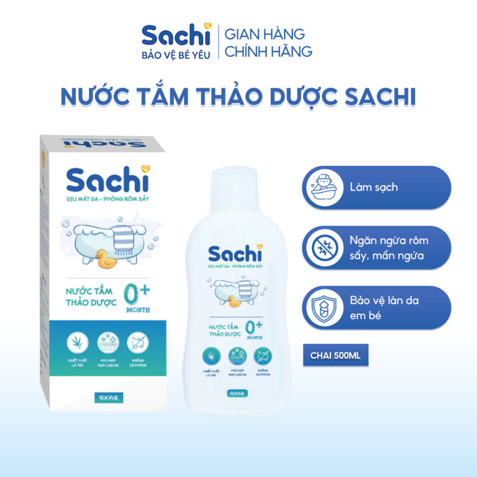Nước Tắm Thảo Dược An Toàn Cho Bé Sachi Chai 500ml Làm Sạch Nhẹ Nhàng Dịu Mát Da, Hạn Chế Mảng Bám Da Đầu