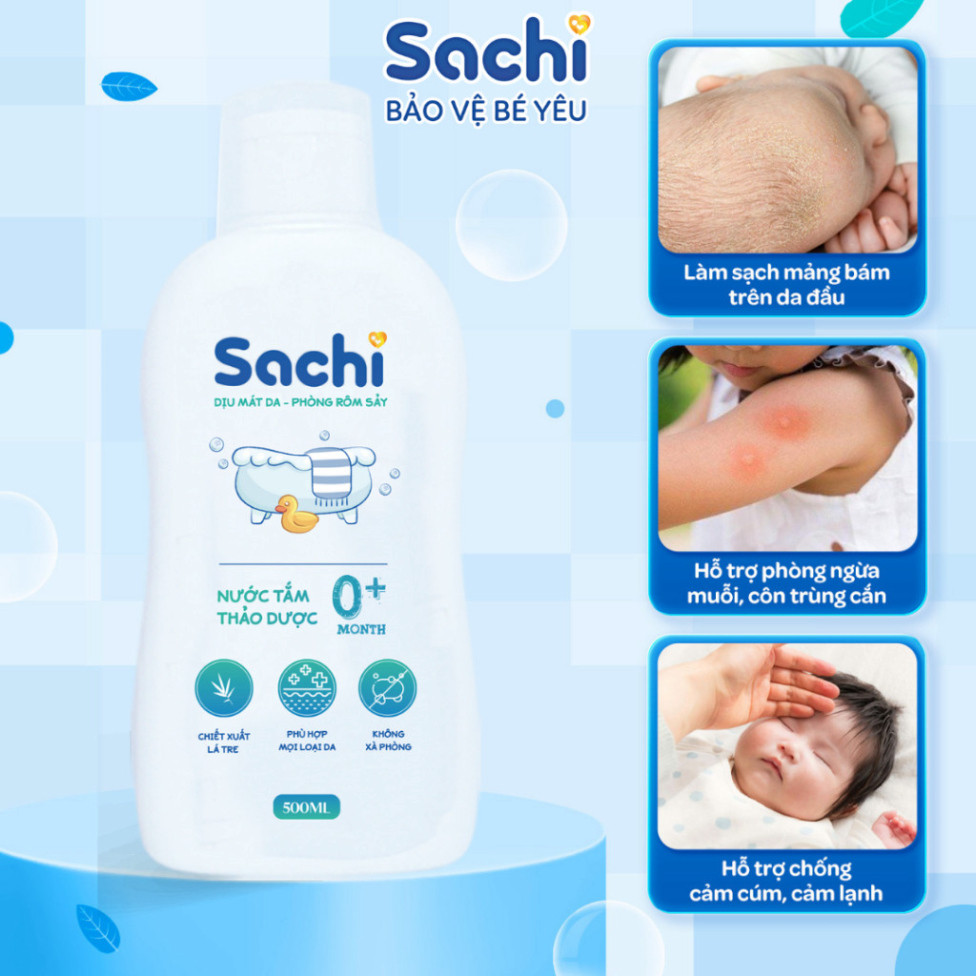 Nước Tắm Thảo Dược An Toàn Cho Bé Sachi Chai 500ml Làm Sạch Nhẹ Nhàng Dịu Mát Da, Hạn Chế Mảng Bám Da Đầu