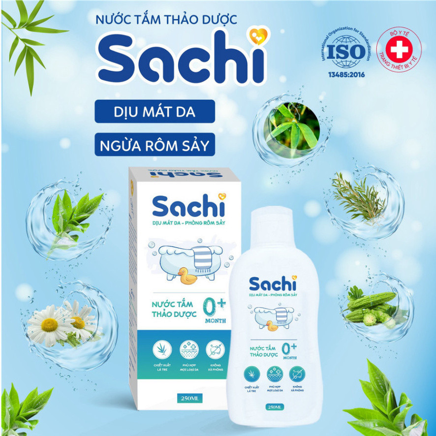 Nước Tắm Thảo Dược An Toàn Cho Bé Sachi Chai 500ml Làm Sạch Nhẹ Nhàng Dịu Mát Da, Hạn Chế Mảng Bám Da Đầu