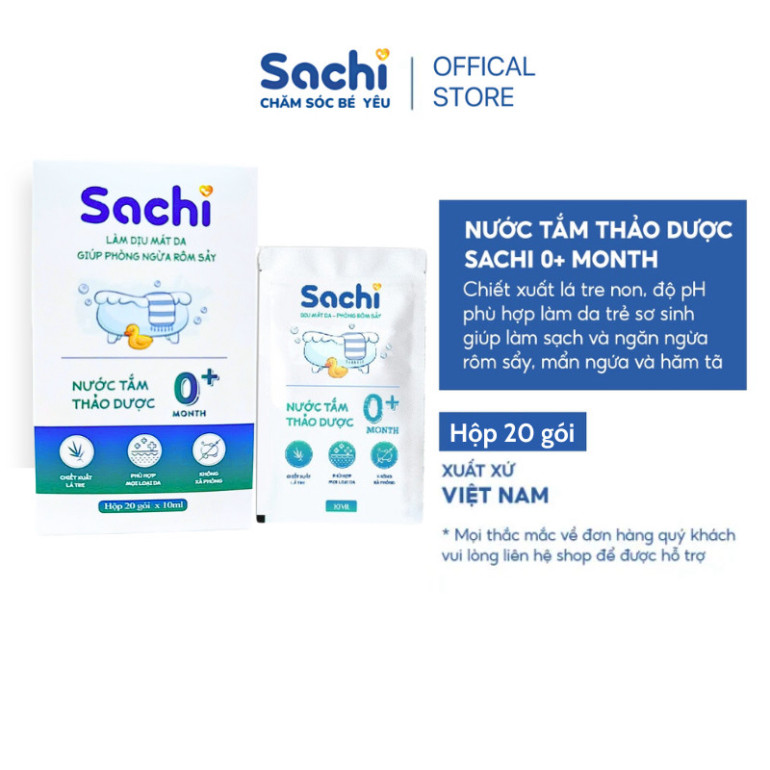 [NEW] Nước Tắm Thảo Dược SACHI Giảm Mẩn Ngứa, Ngừa Rôm Sảy, Làm Ấm Hỗ Trợ Ngăn Cảm Cúm, Cảm Lạnh Cho Bé Lọ - Hộp 20 Gói