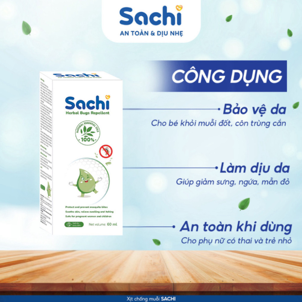 Xịt Chống Muỗi SACHI Thảo Dược An Toàn Lành Tính Chai 100ml Bảo Vệ Da Khỏi Muỗi An Toàn Cho Bé
