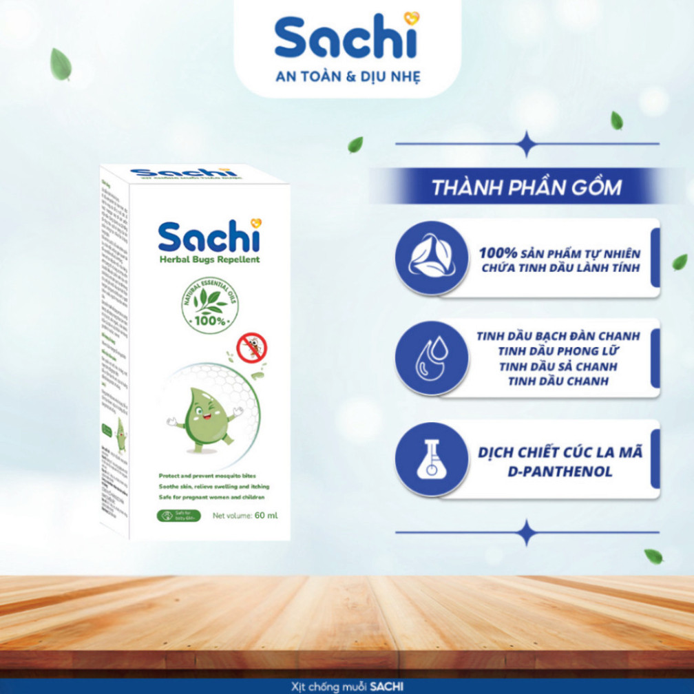 Xịt Chống Muỗi SACHI Thảo Dược An Toàn Lành Tính Chai 100ml Bảo Vệ Da Khỏi Muỗi An Toàn Cho Bé