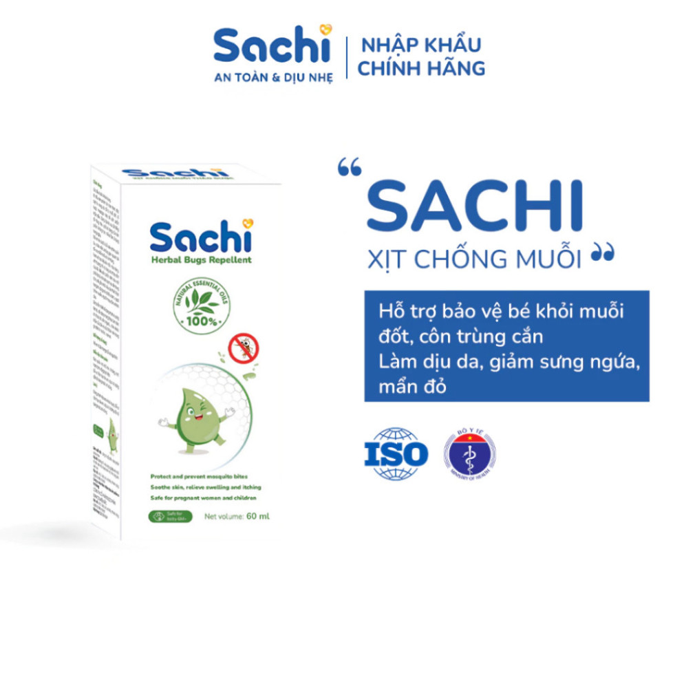 Xịt Chống Muỗi SACHI Thảo Dược An Toàn Lành Tính Chai 100ml Bảo Vệ Da Khỏi Muỗi An Toàn Cho Bé